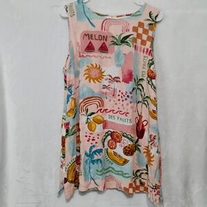 Paper Heart Womens XL Tropical Fruit Print Linen Blend Sleeveless Mini Dress X